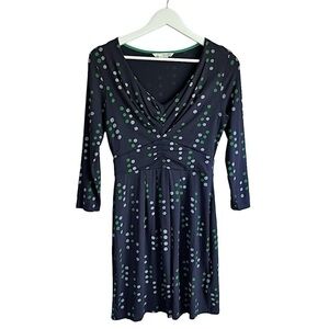 Boden Marion Women’s V Neck Polka‎ Dot 3/4 Sleeve Dress Green Navy Blue Size 6